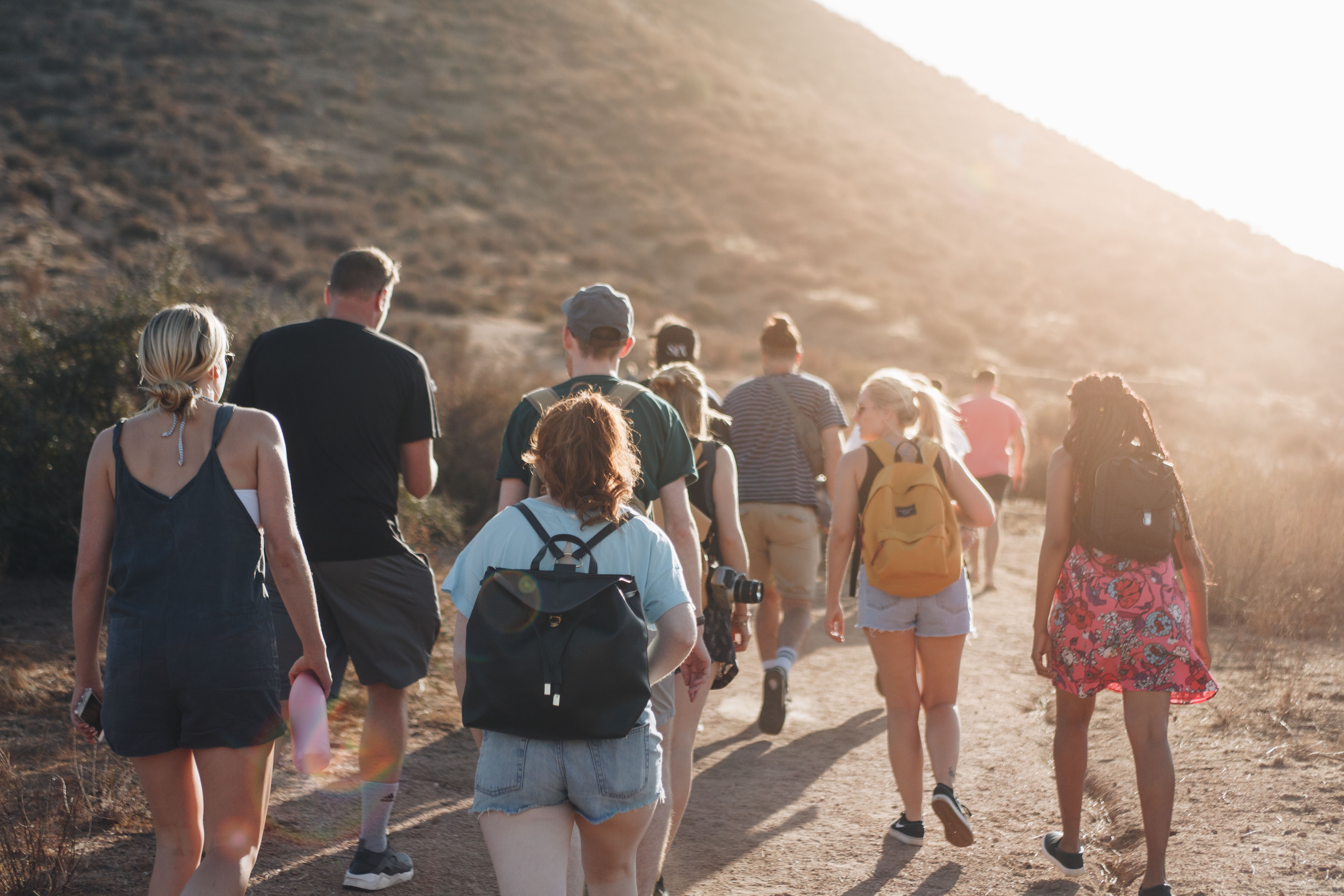 Youth group hiking